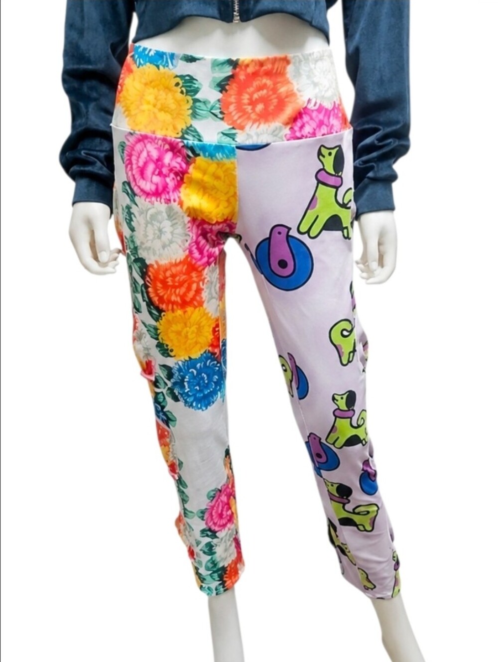 CHOPOVA LOWENA | White Purple Dog & Floral Tennis Leggings in One Size
